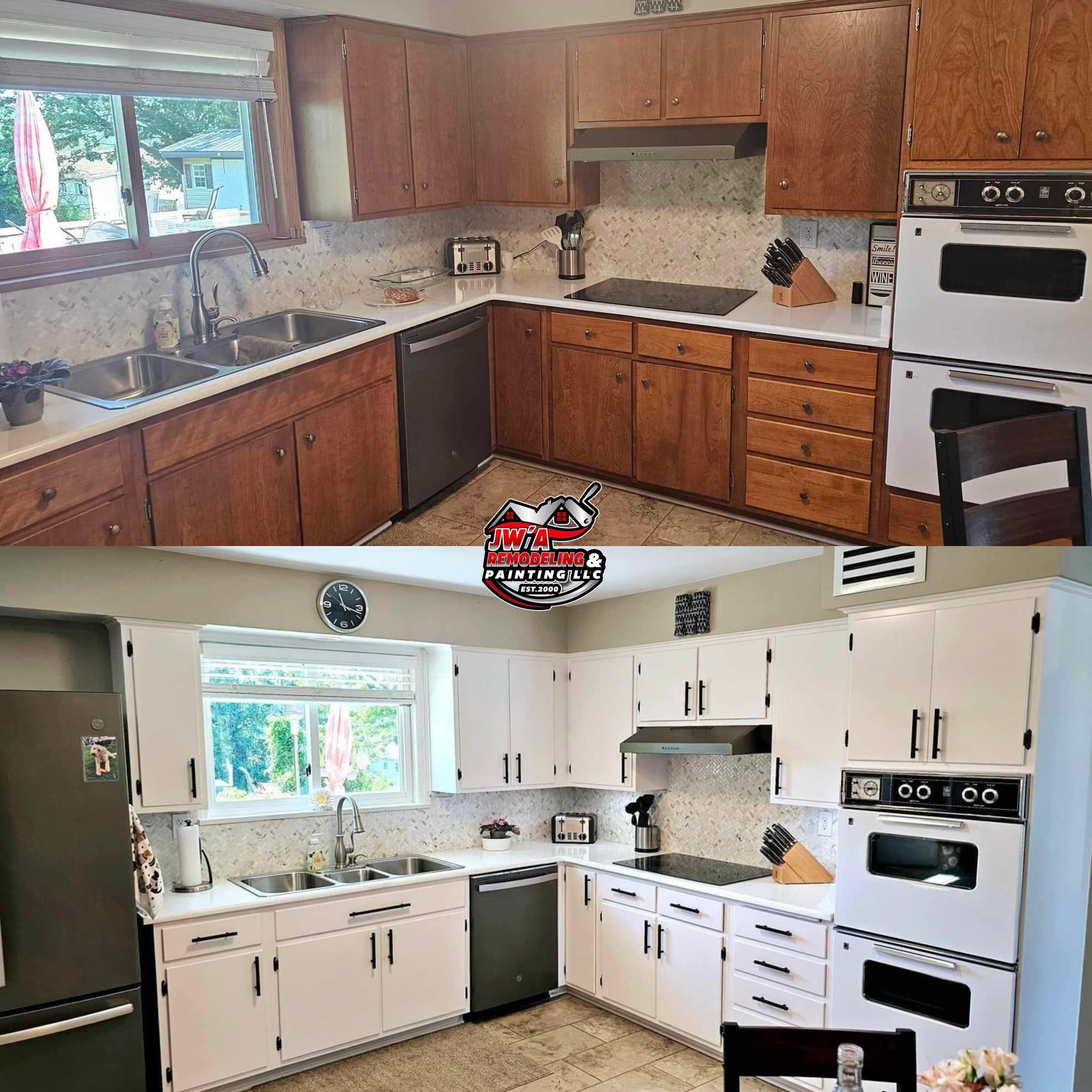 Before and after kitchen refresh by JW'A Remodeling & Painting LLC